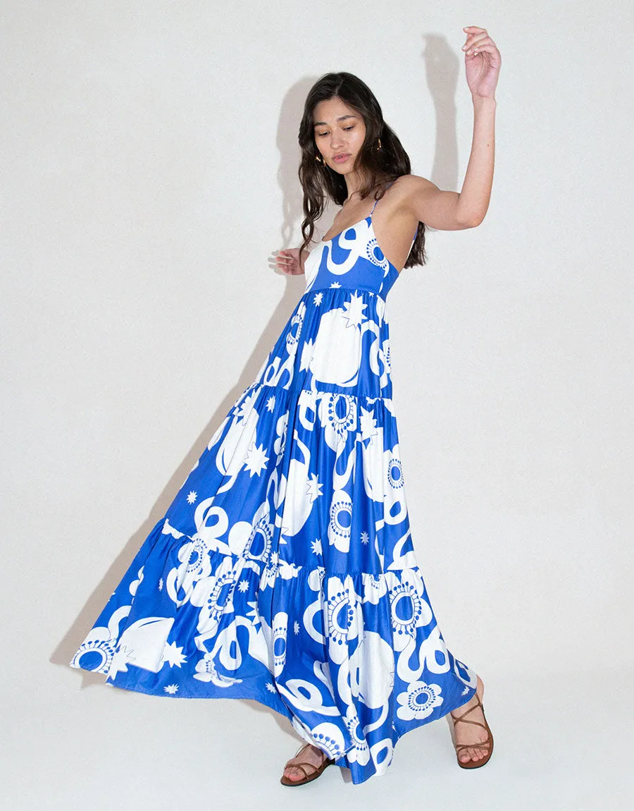 Merle Cotton Maxi Dress - Tropical Night Blue