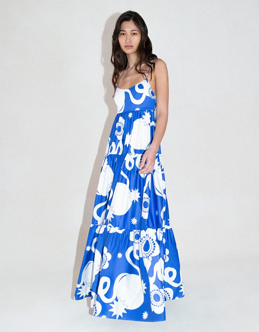 Merle Cotton Maxi Dress - Tropical Night Blue