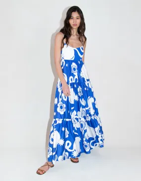 Merle Cotton Maxi Dress - Tropical Night Blue