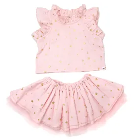 oh baby! Gauze Lola Top Tutu Skirt Set - Mini Gold Stars - Pale Pink