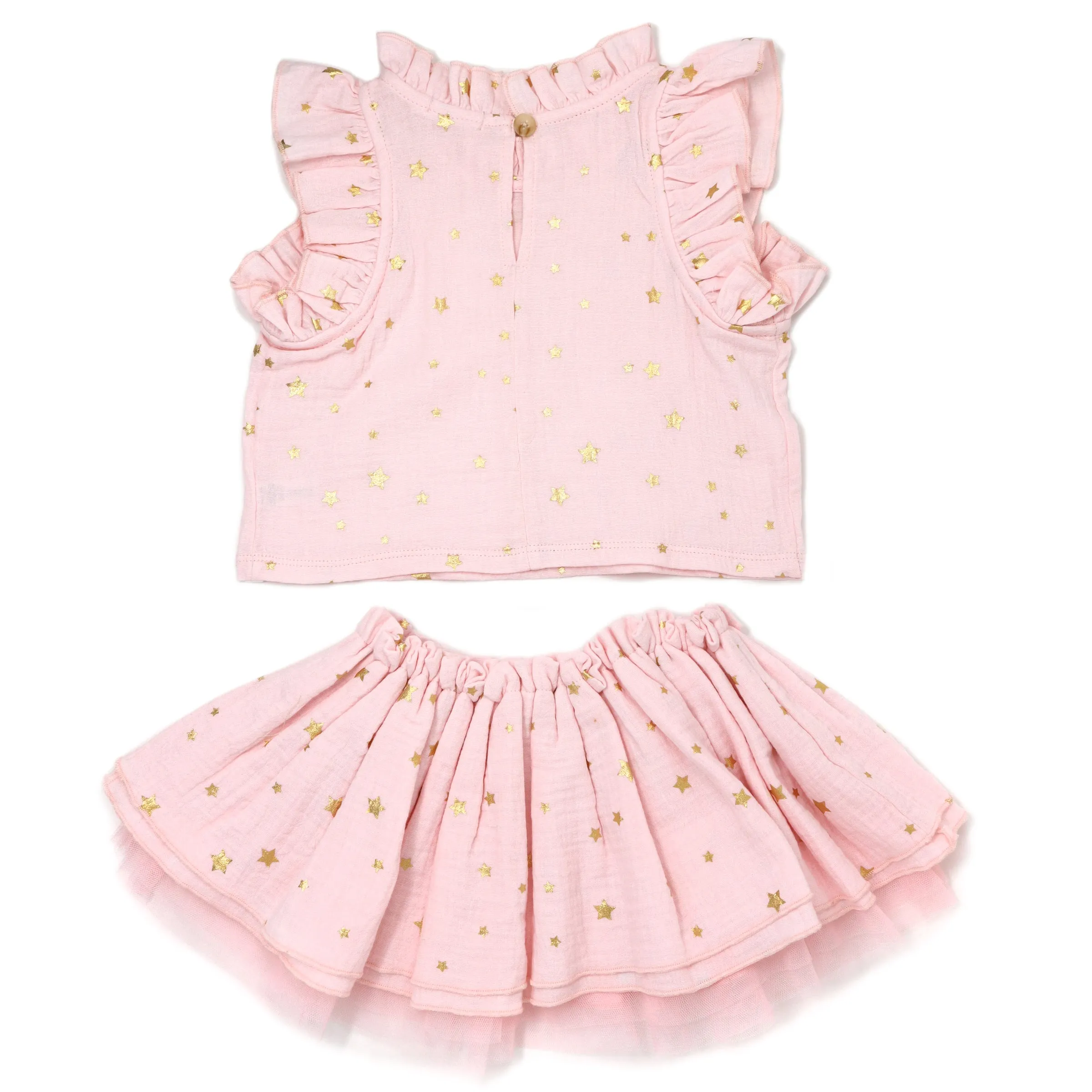 oh baby! Gauze Lola Top Tutu Skirt Set - Mini Gold Stars - Pale Pink