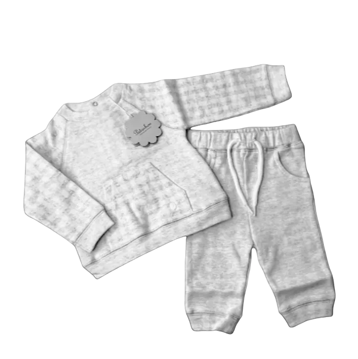 Patachou Baby Boys Light Grey Check Jersey 2-piece Set BNWT  3-6 Months