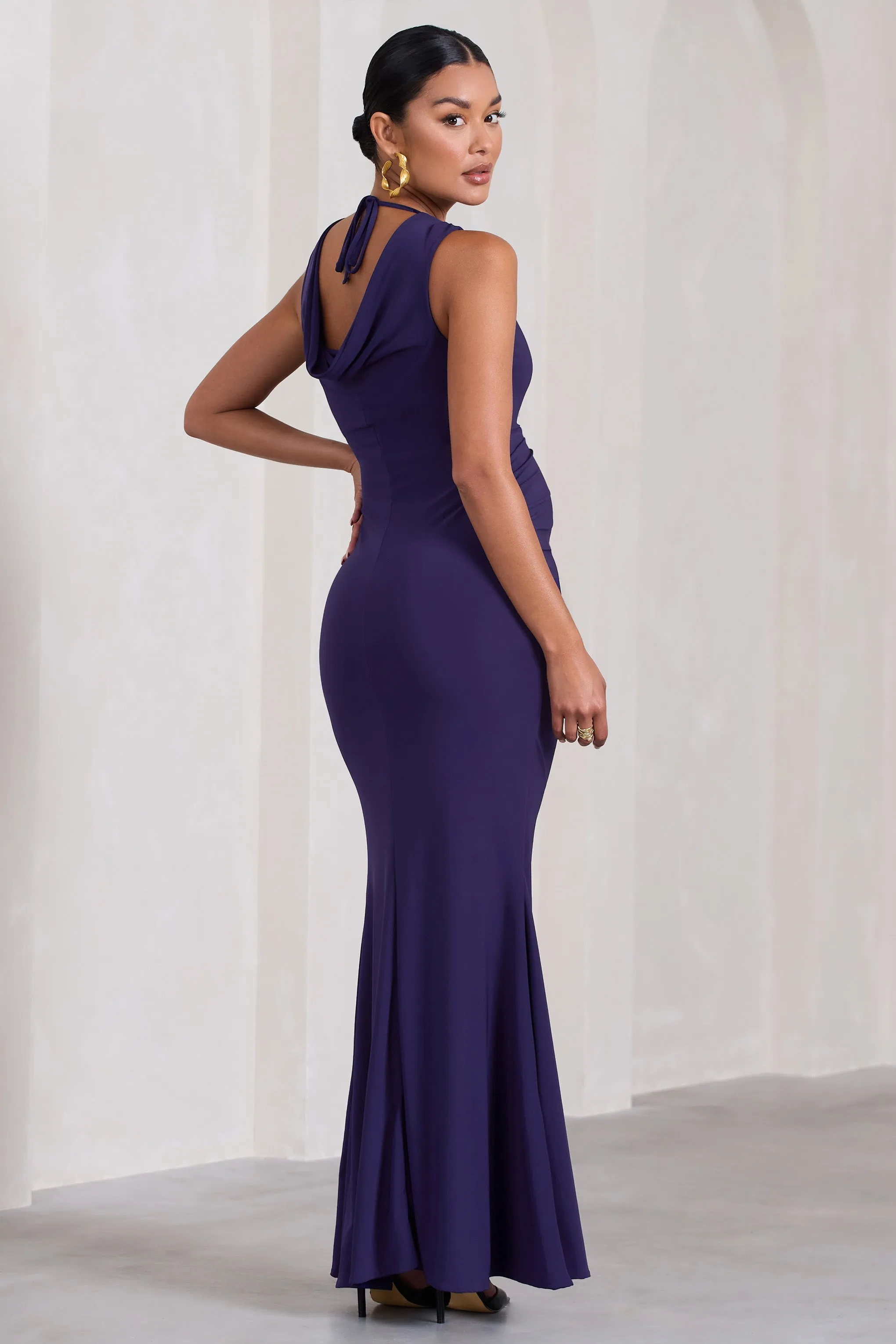 Pollie | Purple Cowl-Back Split Maternity Maxi Dress