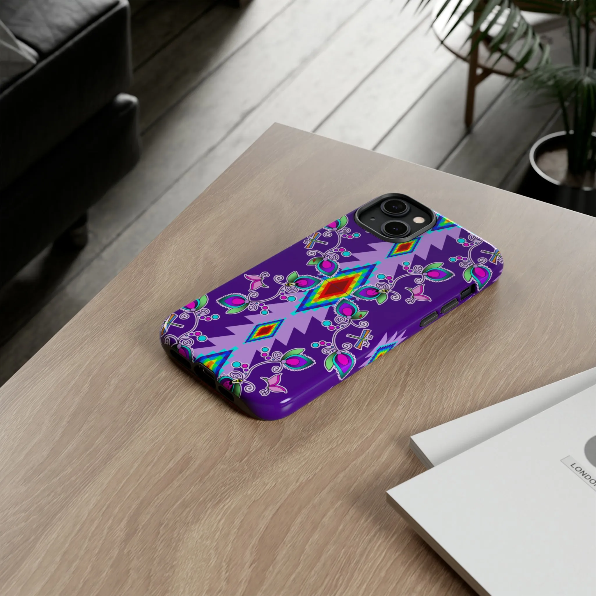 Purple Floral iPhone Case (15 and 14 models)