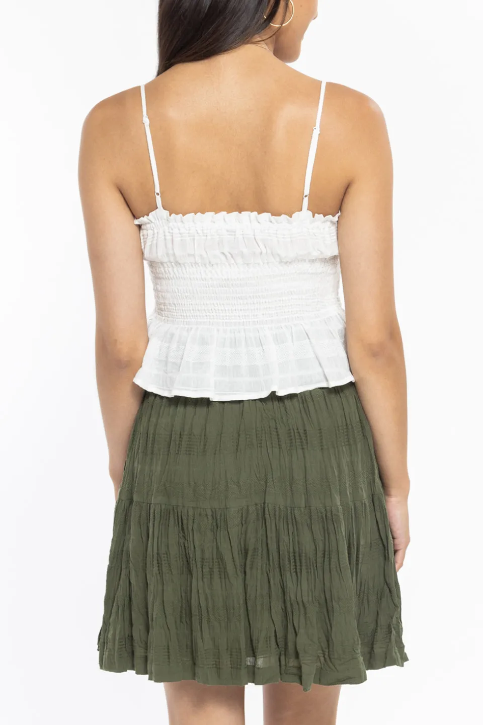 Rosabella Forest Shirred Cotton Tiered Mini Skirt