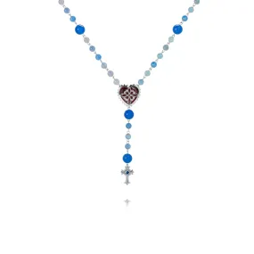 Rosary Necklace 925 Silver Natural Blue Agate Purple CZ diamond, Designer: Toñita 2024 collection