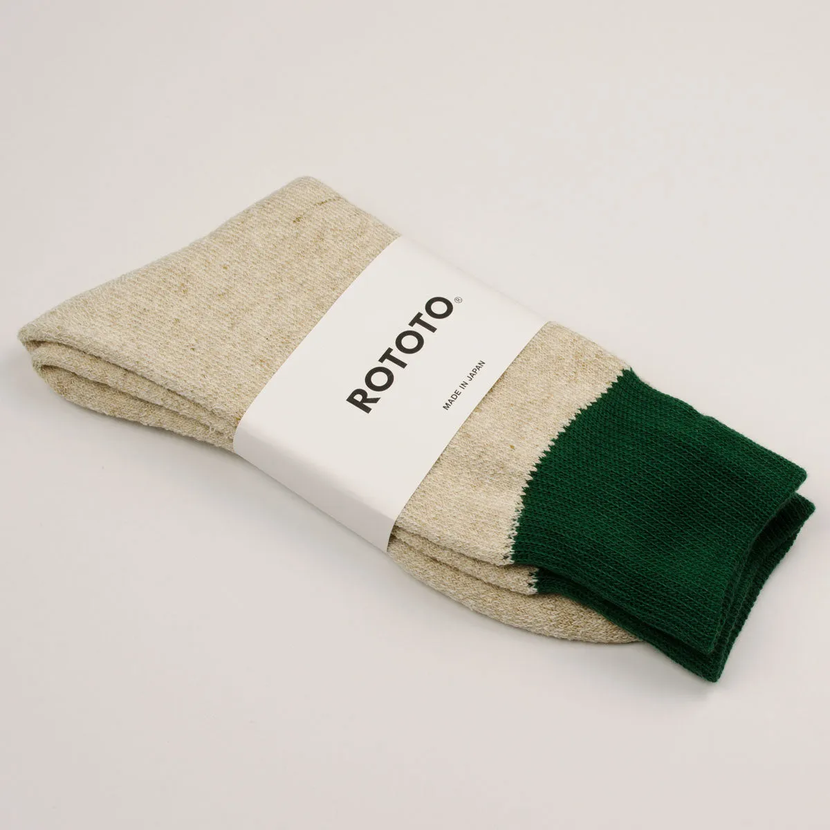 RoToTo - Doubleface Silk / Cotton Socks - Green / Medium Beige