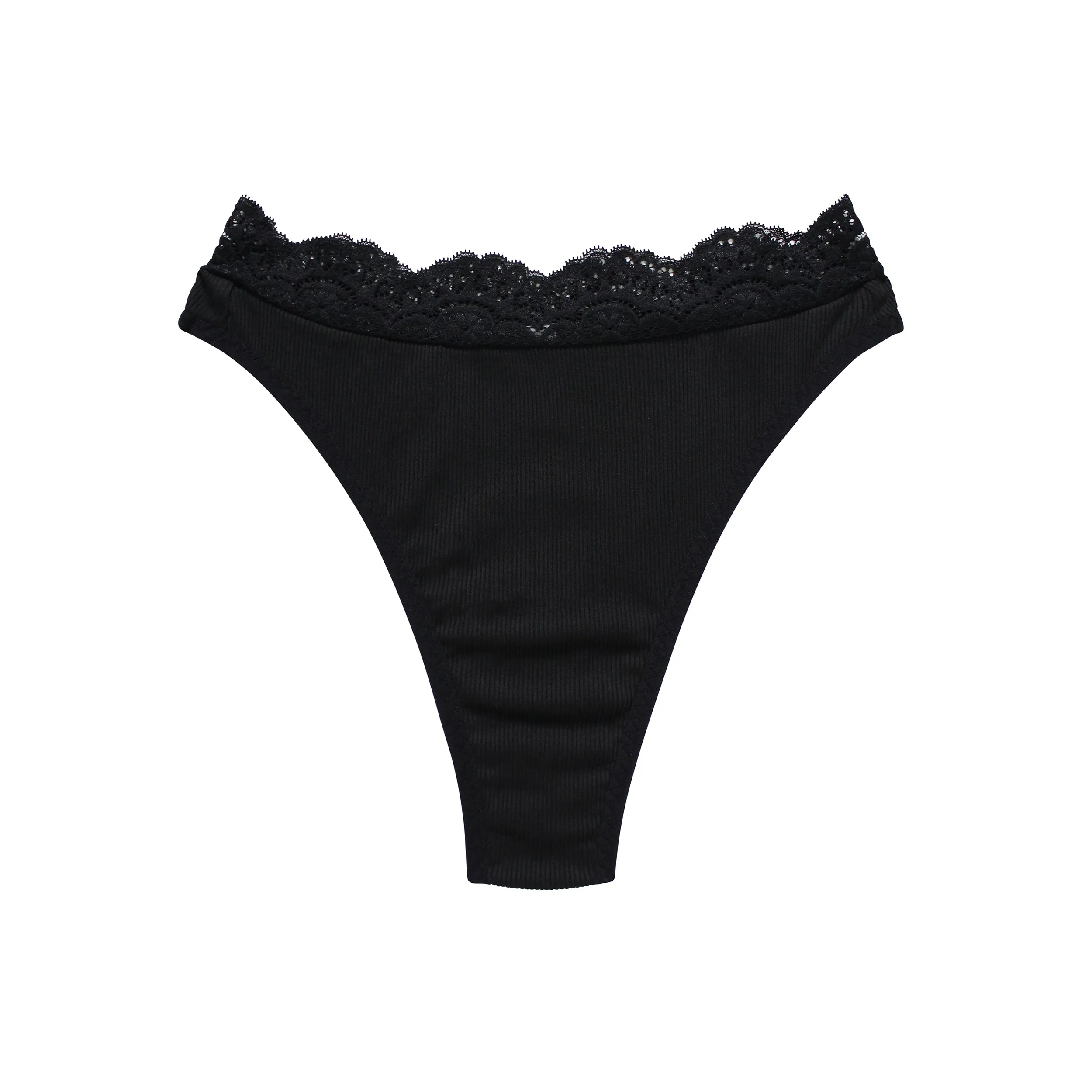 Sabrina Thong Black Rib with Lace Trim