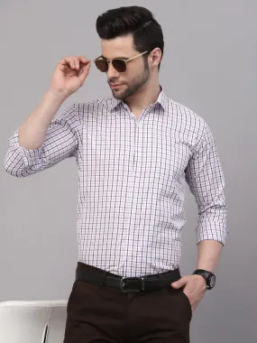 Style Quotient Men White And Purple  Checks Yarn Dyed PolyCotton Regular Formal Shirt