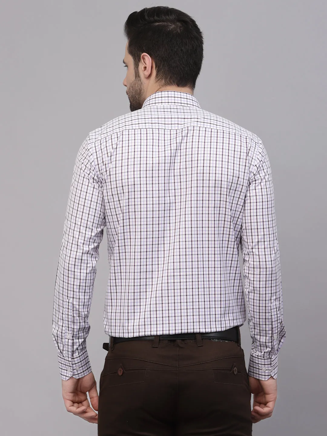 Style Quotient Men White And Purple  Checks Yarn Dyed PolyCotton Regular Formal Shirt