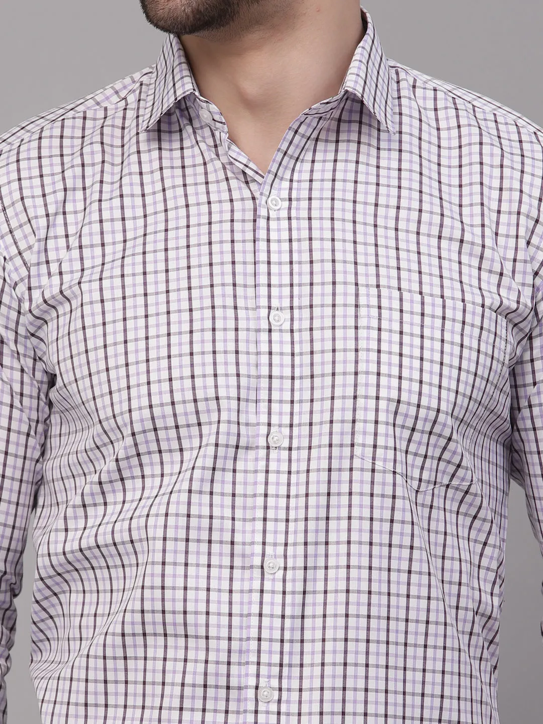 Style Quotient Men White And Purple  Checks Yarn Dyed PolyCotton Regular Formal Shirt