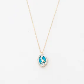 Tiny Turquoise & Diamond Oval Snake Pendant