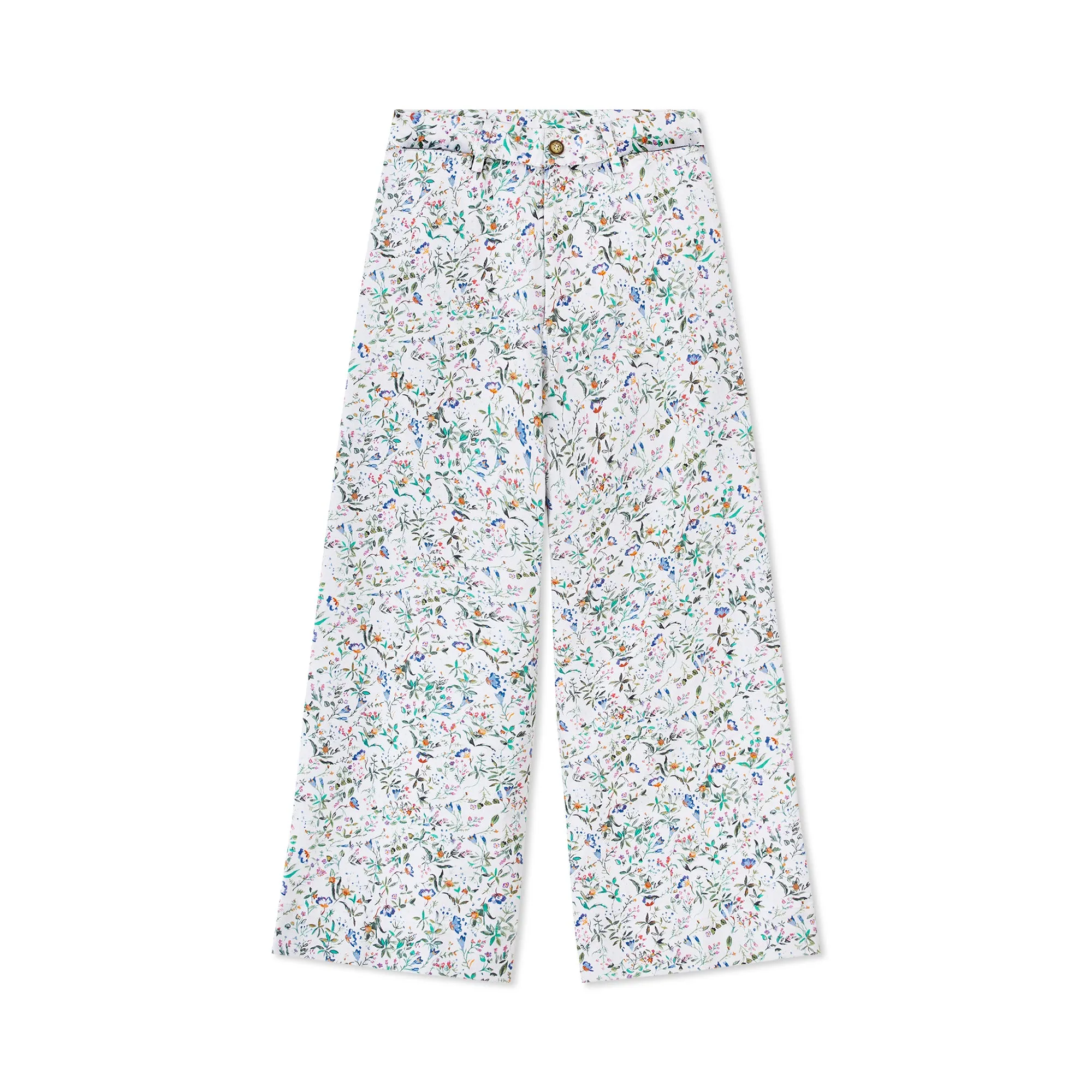 White-Botanical Stretch-Cotton Twill Sailor Pants