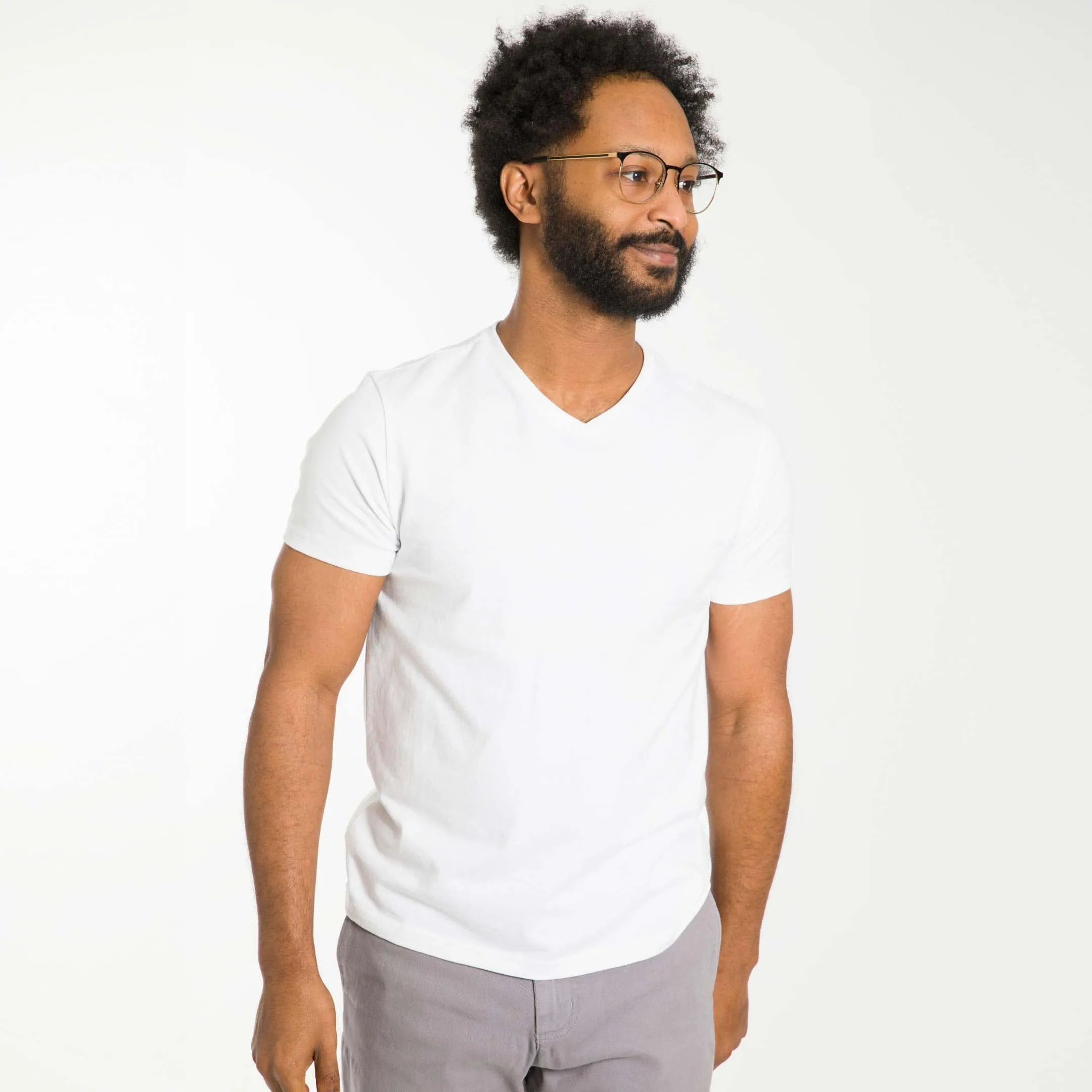 White Pima Cotton V Neck Tee