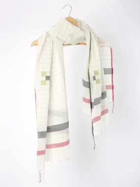 White with Red Border Muslin Cotton Jamdani Stole