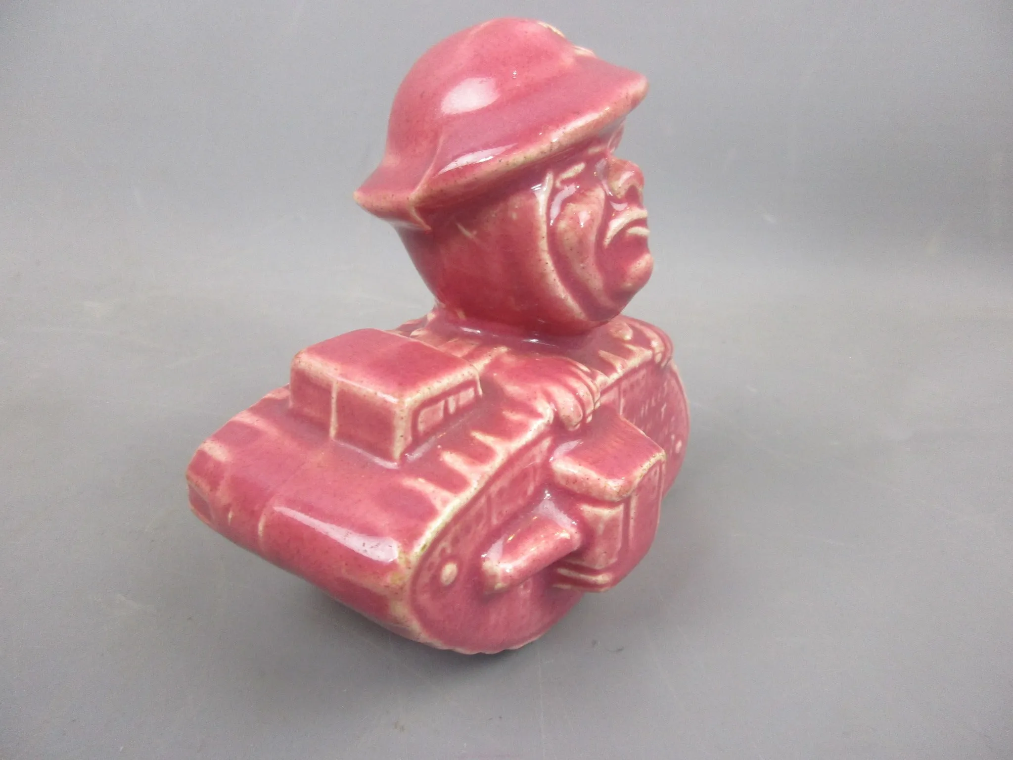 WWI Pink Glazed Tank Bank 'Where's That Blinking Kaiser' Match Striker Antique c1915