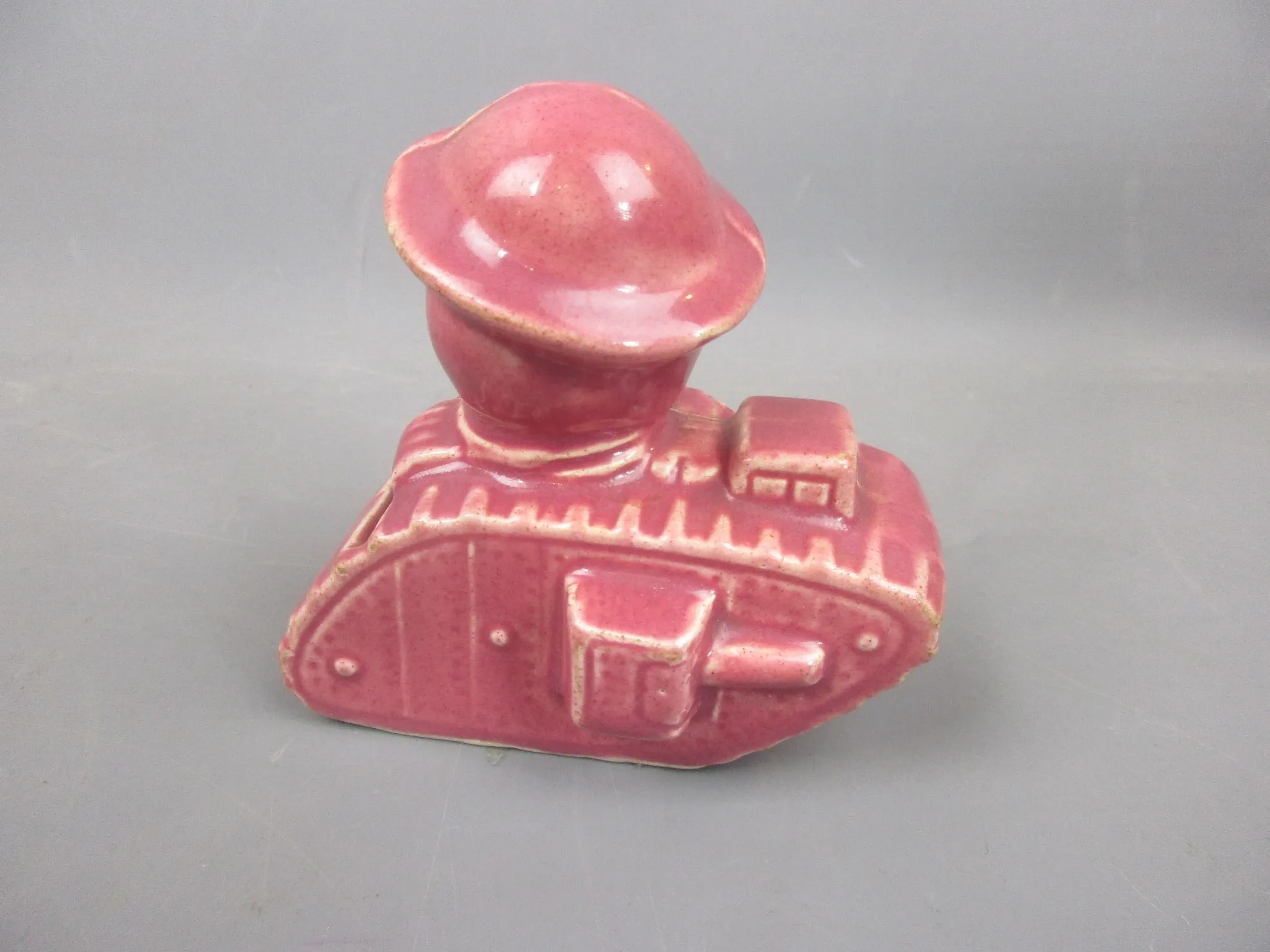 WWI Pink Glazed Tank Bank 'Where's That Blinking Kaiser' Match Striker Antique c1915